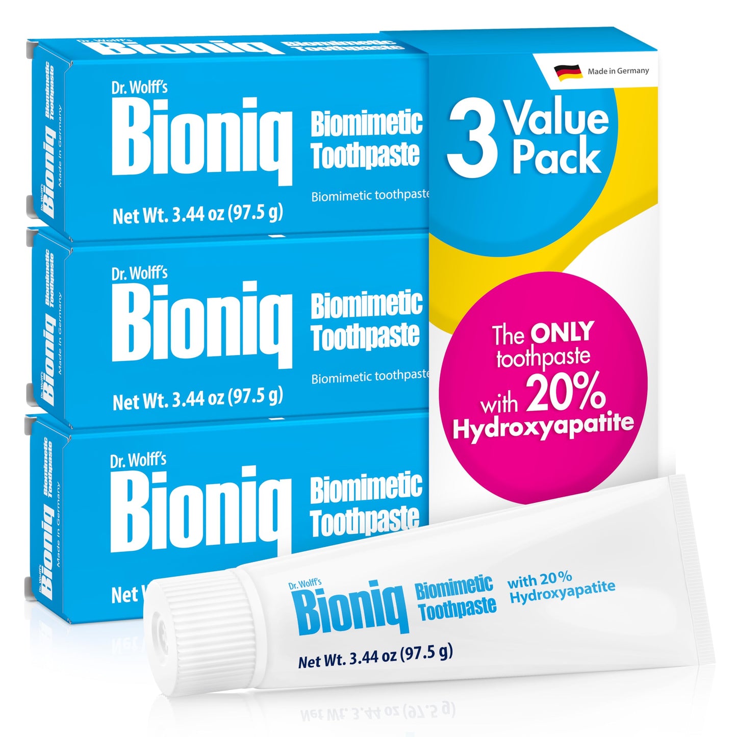 Bioniq Classic Biomimetic Toothpaste – 20% Hydroxyapatite, Fluoride-Free, Pack of 3