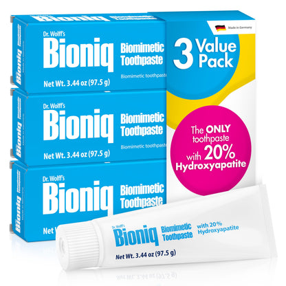 Bioniq Classic Biomimetic Toothpaste – 20% Hydroxyapatite, Fluoride-Free, Pack of 3