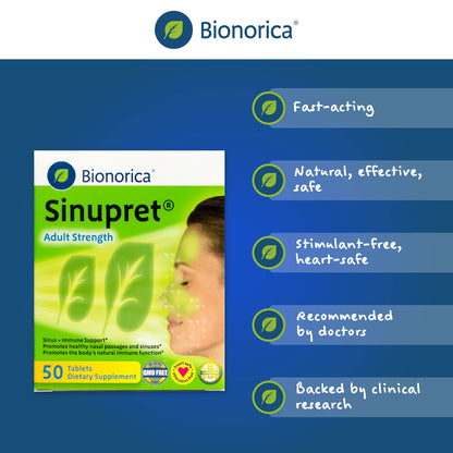 Bionorica Sinupret Adult Strength - Natural Sinus & Immune Support - 50 Tablets