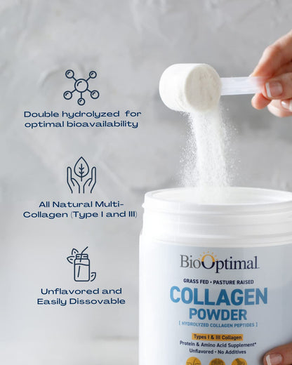 BioOptimal Collagen Peptides Powder – Grass-Fed, Pasture-Raised Hydrolyzed Protein Supplement for Skin, Hair & Nails – Non-GMO, Zero Sugar | 30 Servings