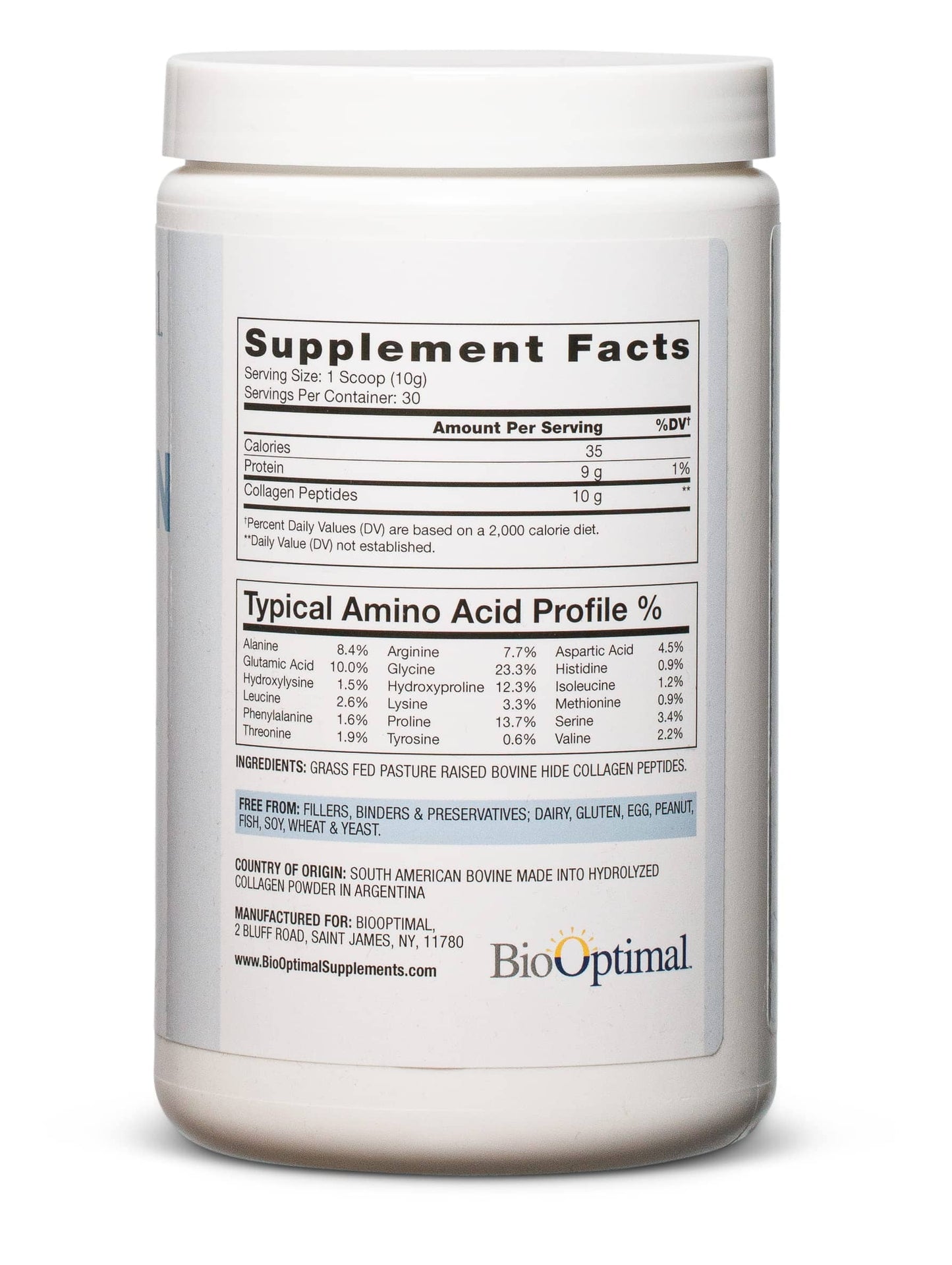 BioOptimal Collagen Peptides Powder – Grass-Fed, Pasture-Raised Hydrolyzed Protein Supplement for Skin, Hair & Nails – Non-GMO, Zero Sugar | 30 Servings