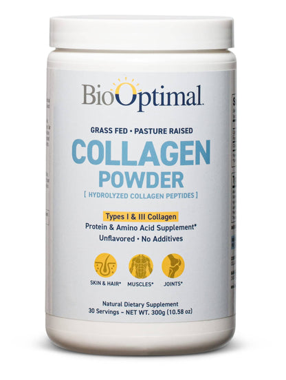 BioOptimal Collagen Peptides Powder – Grass-Fed, Pasture-Raised Hydrolyzed Protein Supplement for Skin, Hair & Nails – Non-GMO, Zero Sugar | 30 Servings