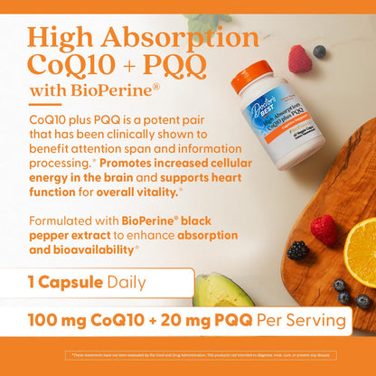 Doctor's Best High Absorption CoQ10 + PQQ – BioPerine, 60 Veggie Caps – Vegan & Non-GMO