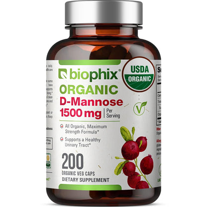 Biophix D-Mannose 1500 mg – 200 Veggie Caps | USDA Organic, Non-GMO, Vegan-Friendly