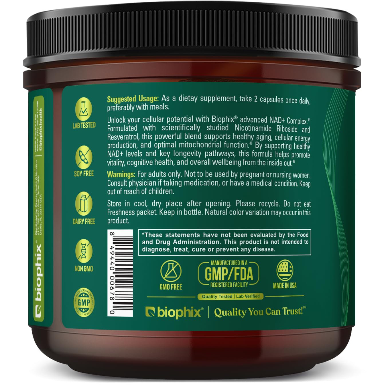 Biophix NAD+ Liposomal Supplement – 1000 mg/Serving | NR, Resveratrol & Quercetin | 100 Veg Caps