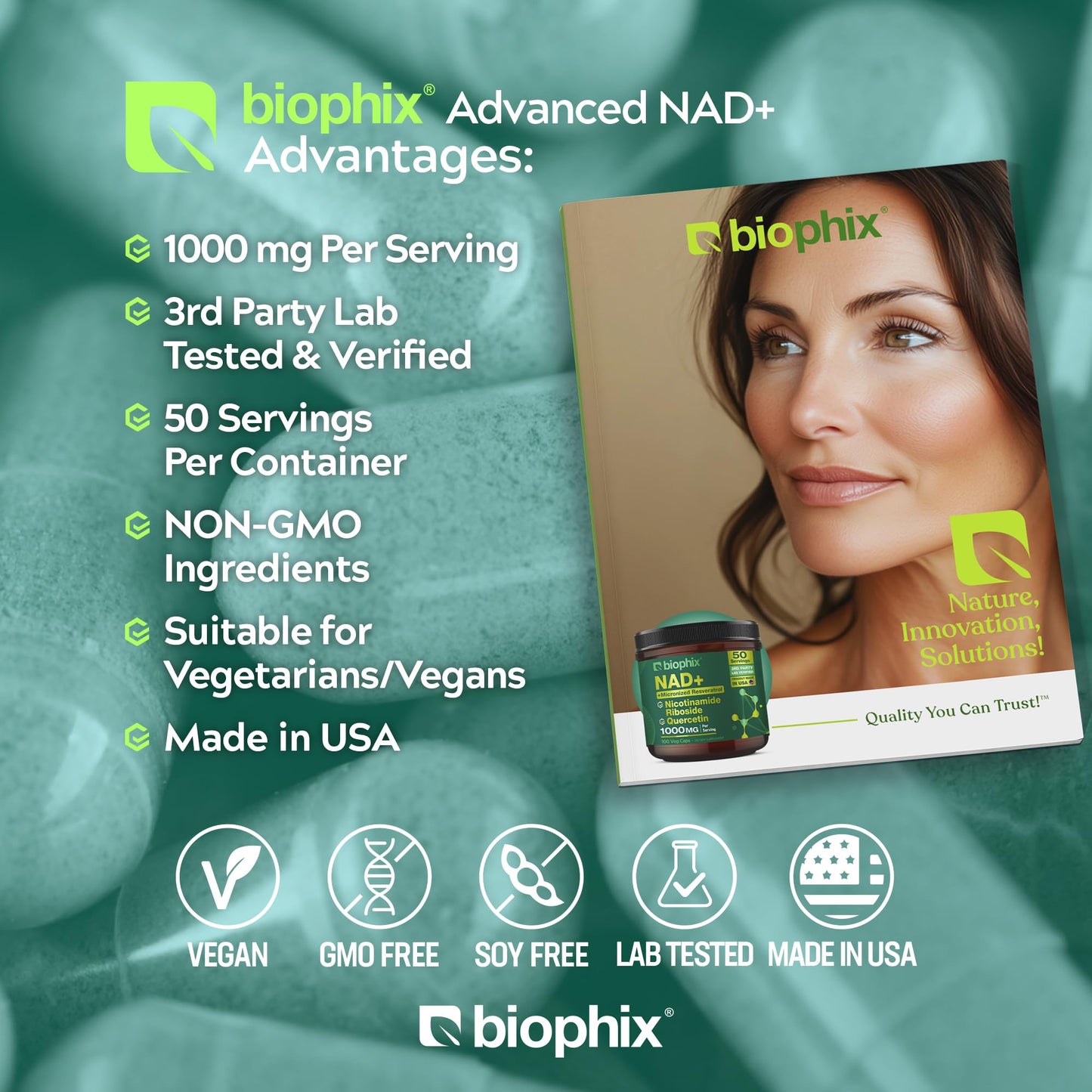 Biophix NAD+ Liposomal Supplement – 1000 mg/Serving | NR, Resveratrol & Quercetin | 100 Veg Caps