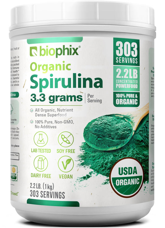 Biophix Organic Spirulina Powder - 2.2 Lbs, 100% Pure, Vegan, Non-GMO, USDA Certified BritishVita | Premium UK Vitamins & Wellness Supplements