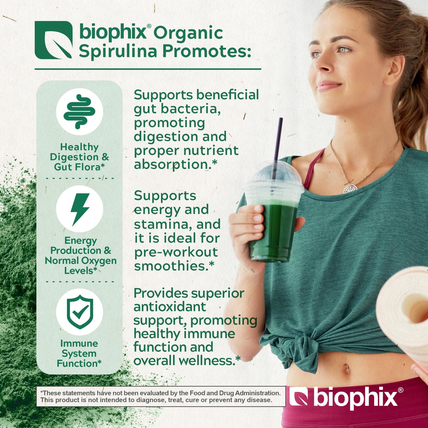 Biophix Organic Spirulina Powder - 2.2 Lbs, 100% Pure, Vegan, Non-GMO, USDA Certified
