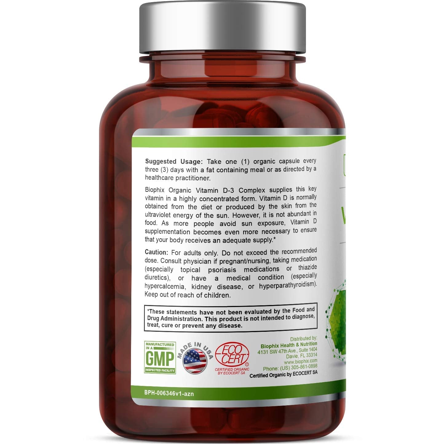 Biophix Organic Vitamin D-3 Complex 10000 IU – 180 Vcaps with Turmeric | High-Potency for Strong Bones & Immune Health