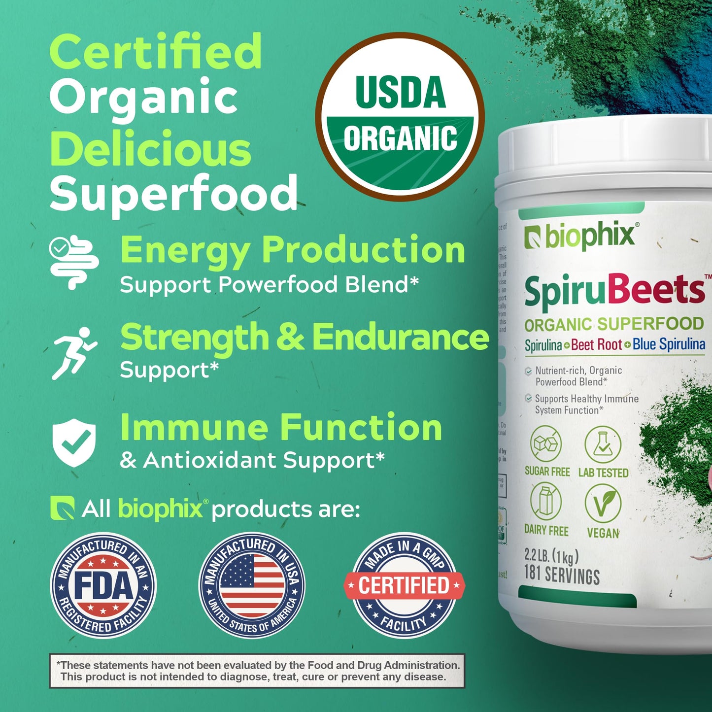 Biophix SpiruBeets 2.2 lb – Spirulina Beet Root Protein-Rich Superfood