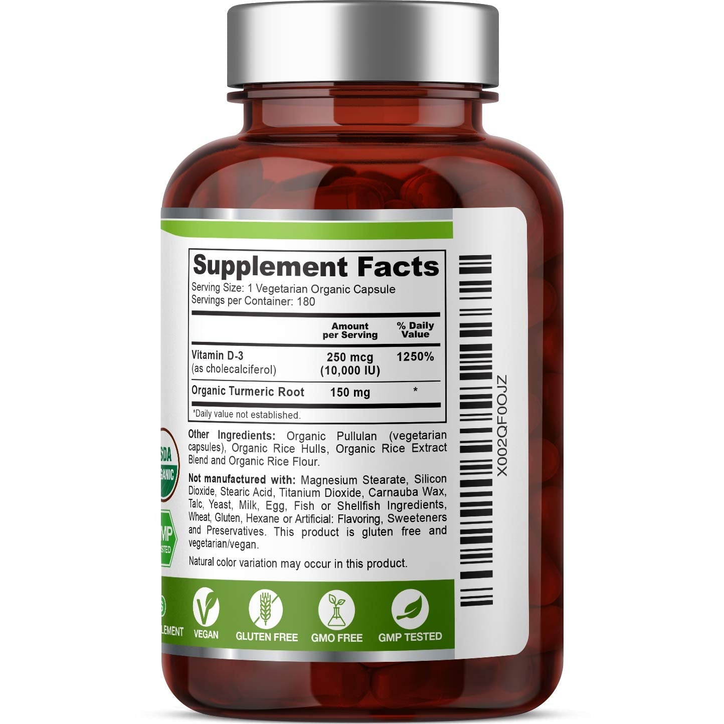 Biophix Organic Vitamin D-3 Complex 10000 IU – 180 Vcaps with Turmeric | High-Potency for Strong Bones & Immune Health