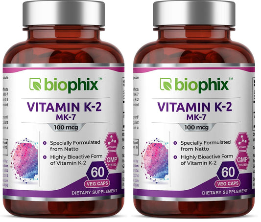 Biophix Vitamin K2 MK-7 100 mcg - 60 Veg Capsules | Pack of 2 BritishVita | Premium UK Vitamins & Wellness Supplements