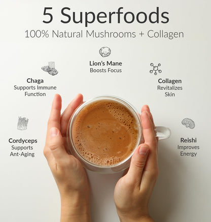 BIOptimizers Mushroom Coffee Alternative – Salted Caramel with Lion’s Mane, Chaga & Reishi + Collagen & MCT – 30 Servings