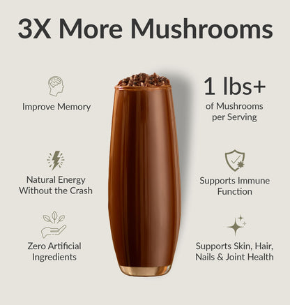 BIOptimizers Mushroom Coffee Alternative – Chocolate with Lion’s Mane, Chaga & Reishi + Collagen Peptides for Focus, Energy & Gut Health – Adaptogenic Mushrooms & MCT Powder – 30 Servings