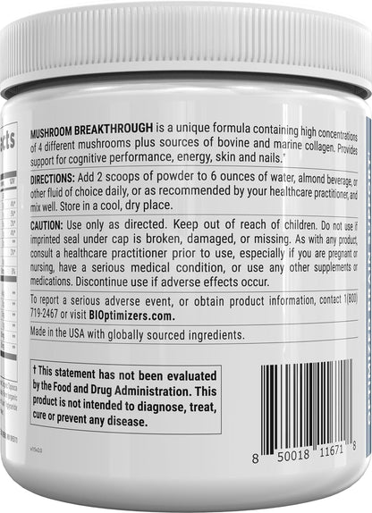 BIOptimizers Mushroom Coffee Alternative – Salted Caramel with Lion's Mane, Chaga, Reishi + Collagen & MCT (15 Servings)