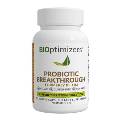BiOptimizers Probiotic Breakthrough | Lactobacillus Plantarum OM Probiotics & Prebiotics for Gut, Digestive & Immune Support | 30 Vegan Capsules