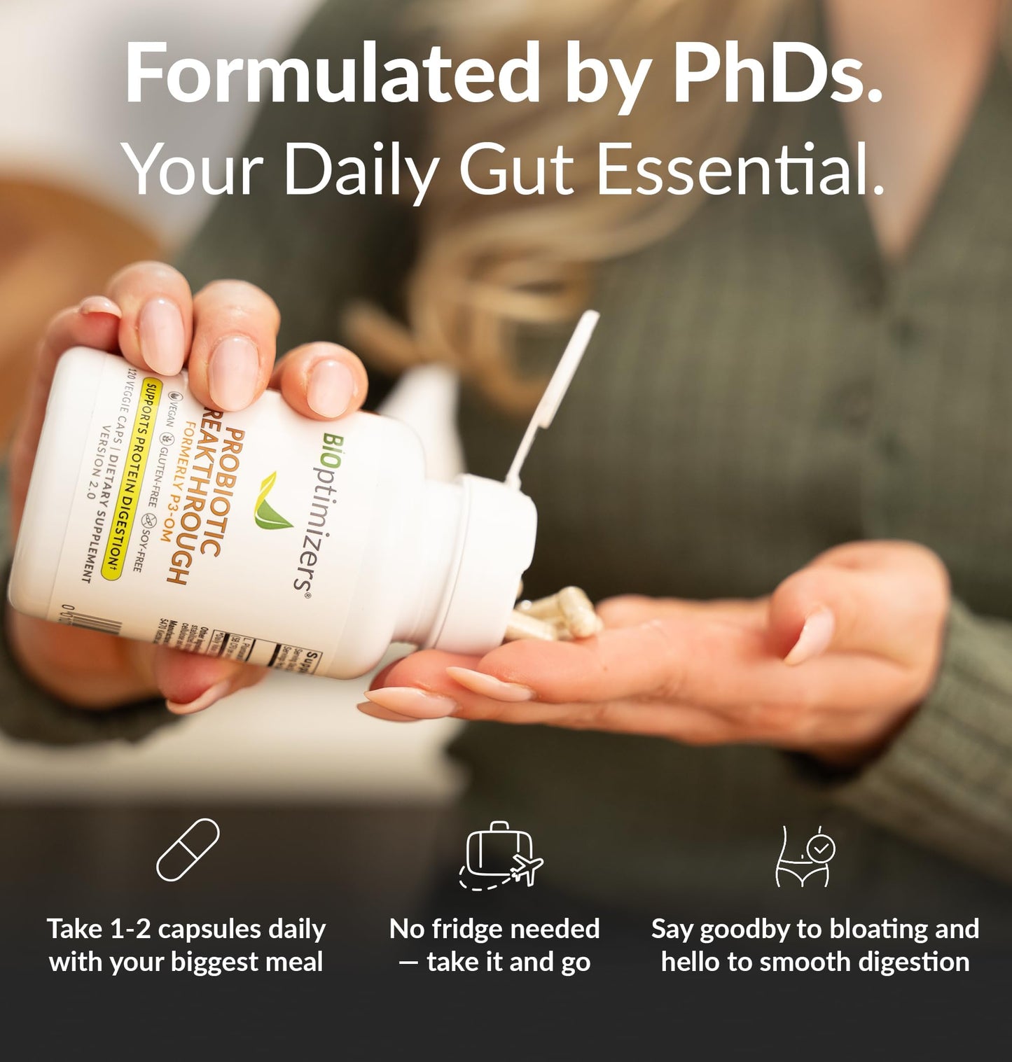BiOptimizers Probiotic Breakthrough | Lactobacillus Plantarum OM Probiotics & Prebiotics for Gut, Digestive & Immune Support | 30 Vegan Capsules
