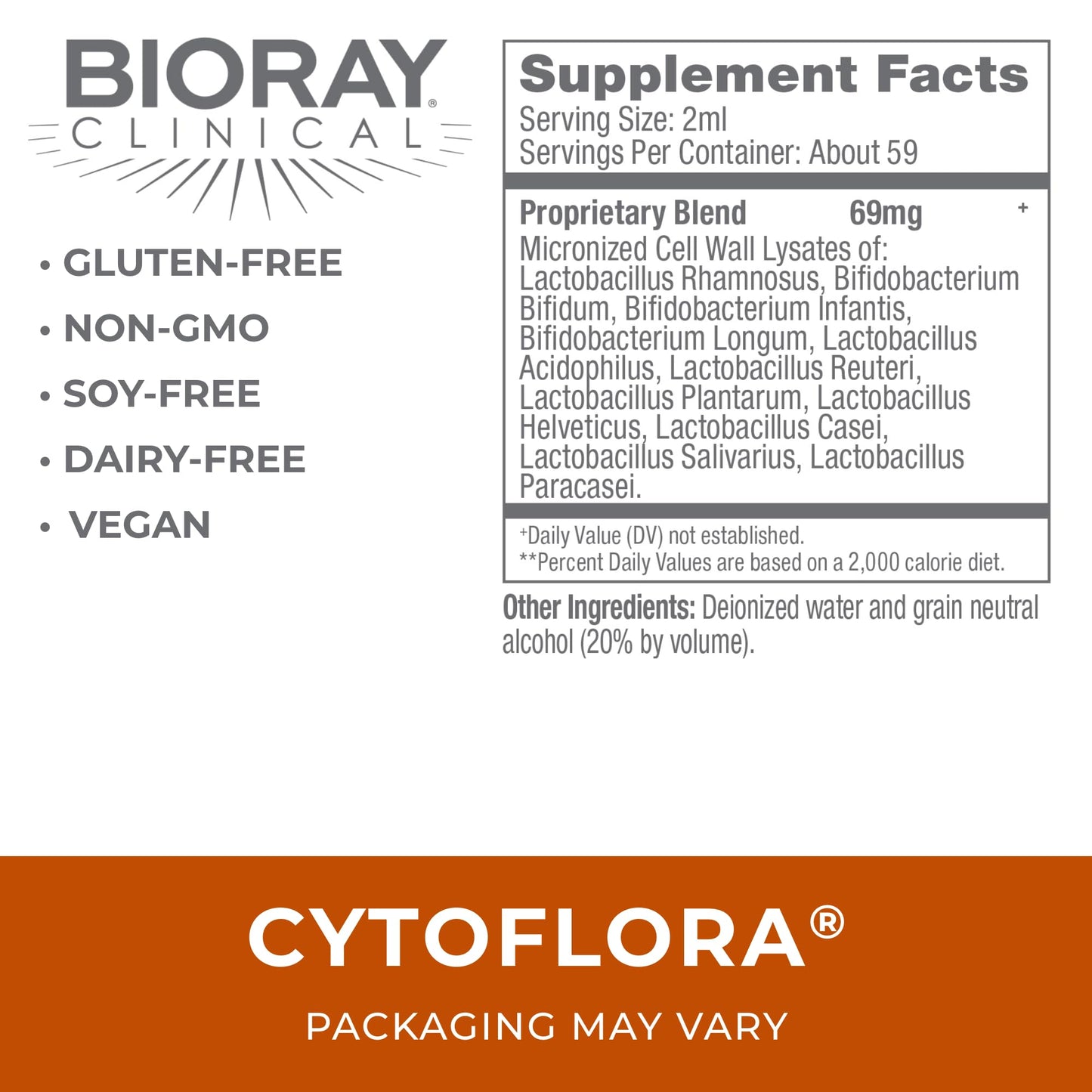 BIORAY CytoFlora Probiotic Immunity Tonic - 4 oz | Non-GMO, Vegetarian, Gluten Free