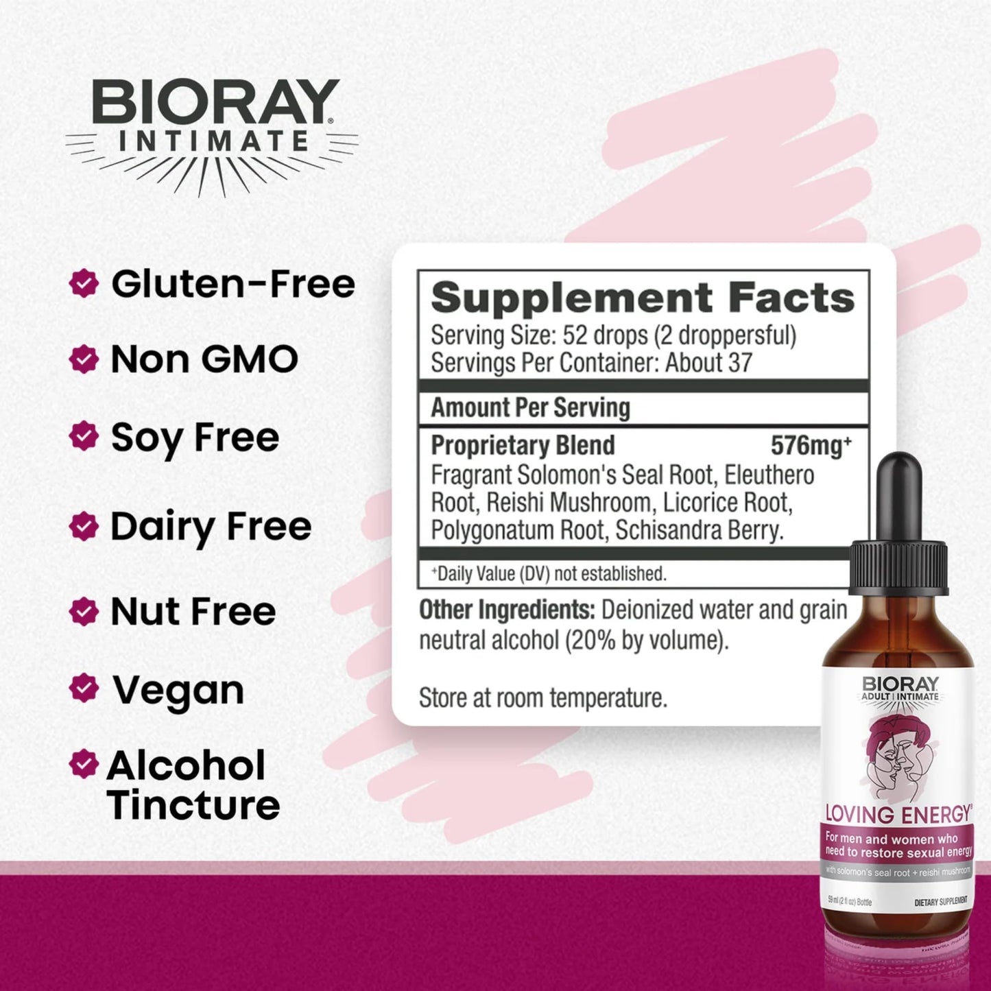 BIORAY Intimate Loving Energy - 2 fl oz | Medicinal Mushrooms | Non-GMO, Vegan, Gluten Free