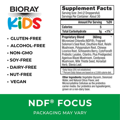 BIORAY Kids NDF Focus Citrus – Cognitive Support & Steady Energy (2 fl oz) | Non-GMO, Vegetarian, Gluten Free