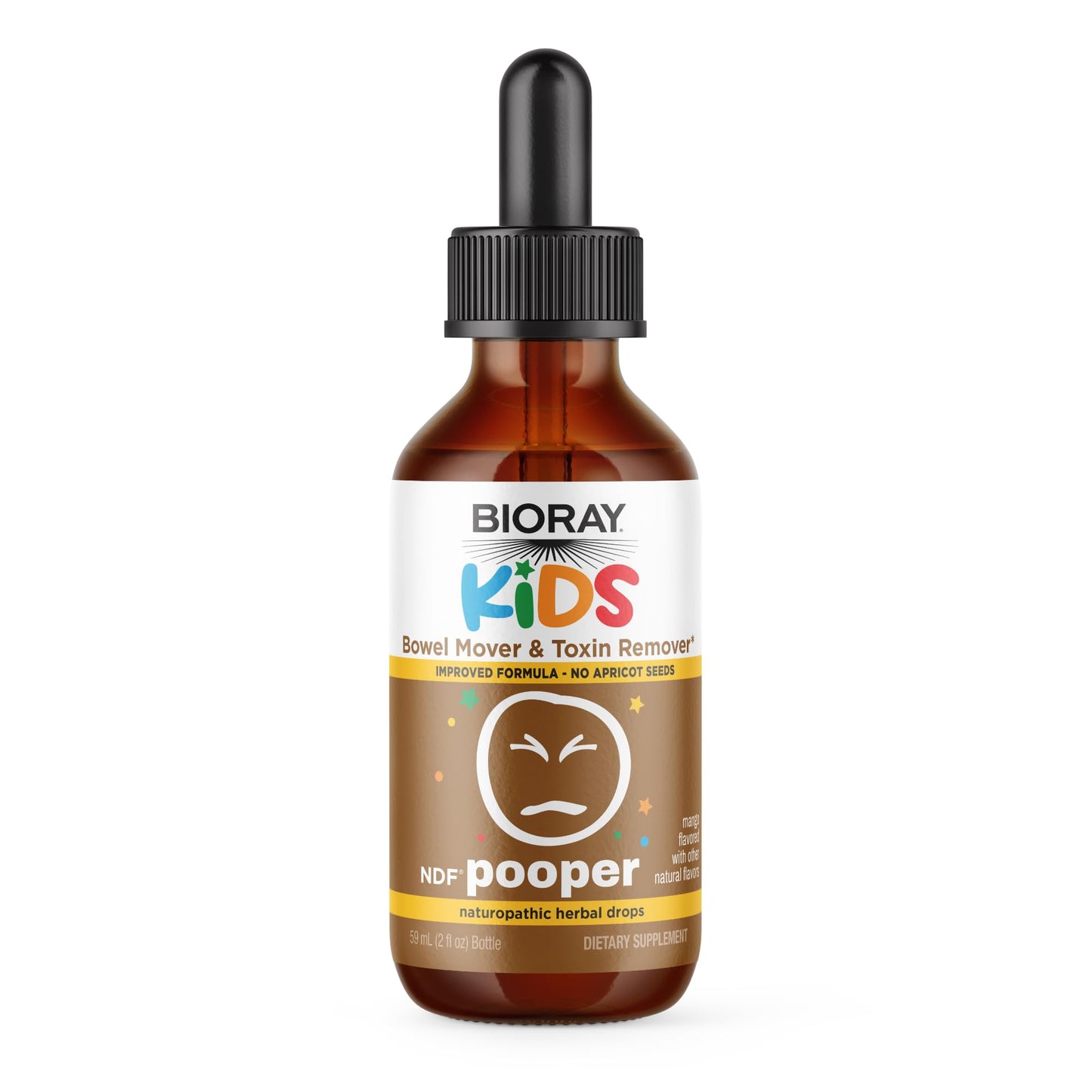 BIORAY Kids NDF Pooper Mango - 2 fl oz Bowel Mover | Non-GMO Vegan Gluten Free - 30 Servings