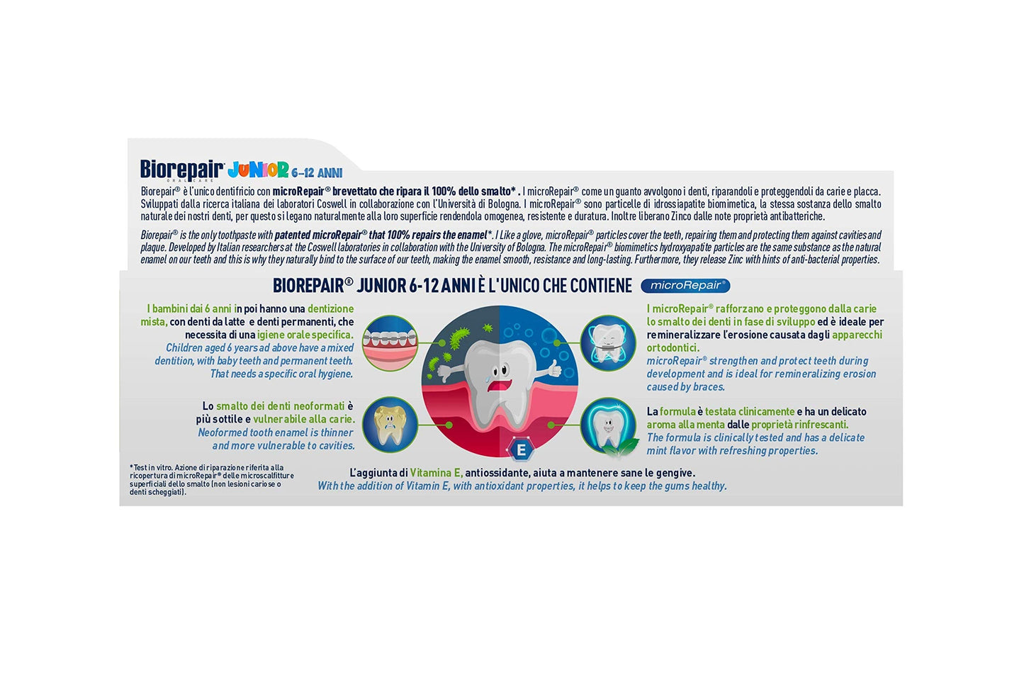Biorepair Junior 7-14 Years Toothpaste - Fluoride Free with Mint Extract | Italian Import