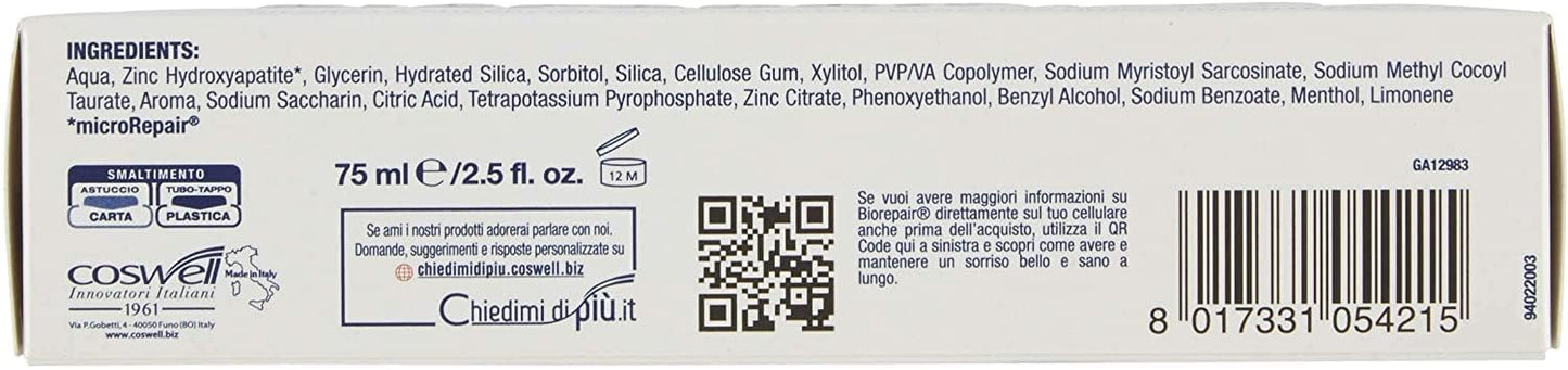 Biorepair Pro White Whitening Toothpaste with microRepair – 2x75ml (Italian Import)