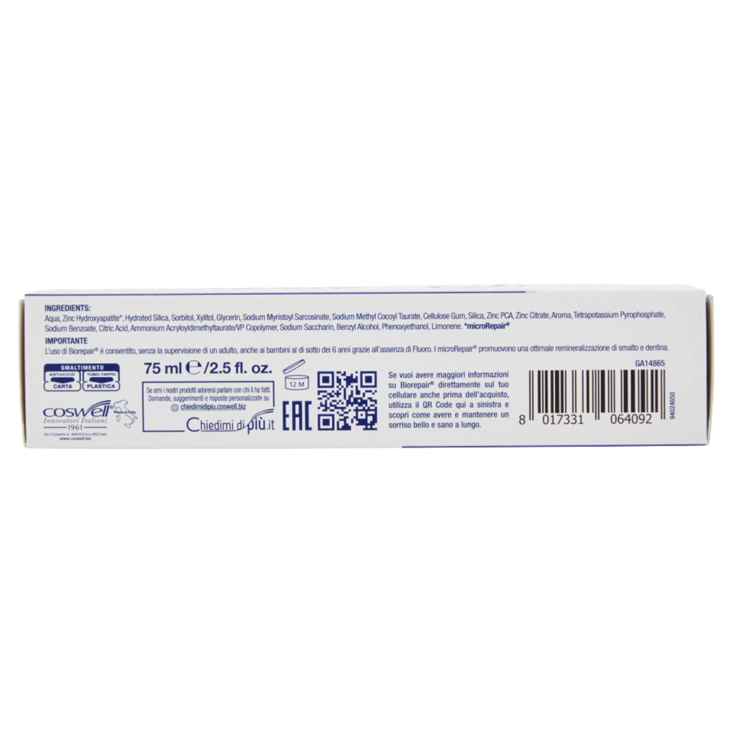 Biorepair Paste Oralcare Intensive Night Repair 75ml - Fluoride Free, Made in Italy
