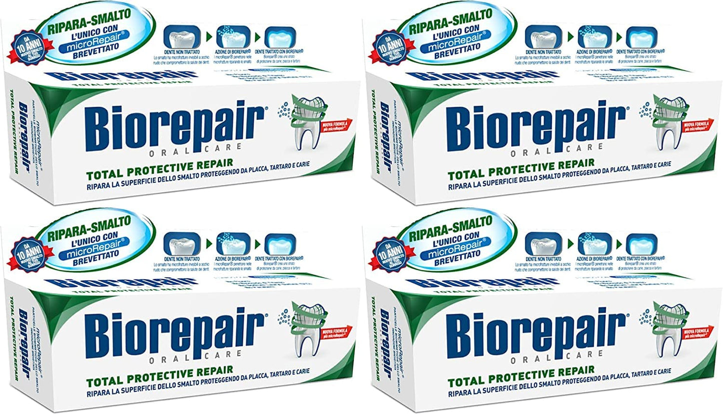 Biorepair Total Protective Repair Toothpaste with microRepair | 4 x 75 ml (Italian Import)