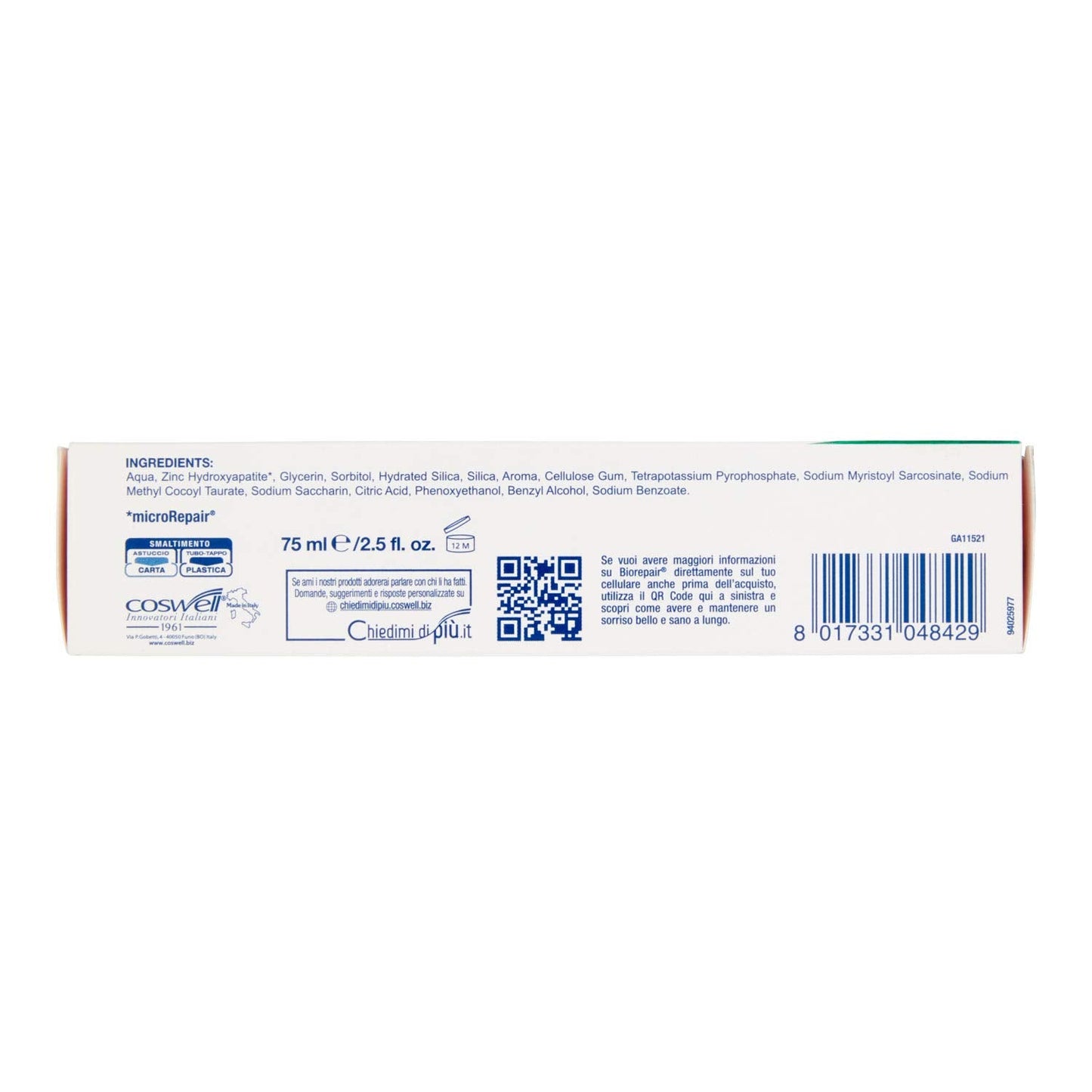 Biorepair Total Protective Repair Toothpaste with microRepair – New Formula, 75ml (2.5 fl oz), Italian Import