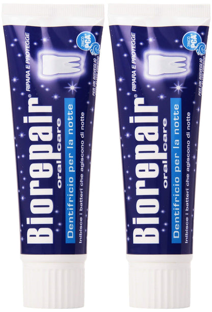 Biorepair Night Repair Toothpaste with microRepair – Intensive Overnight Action, 2x75ml Pack (Italian Import)