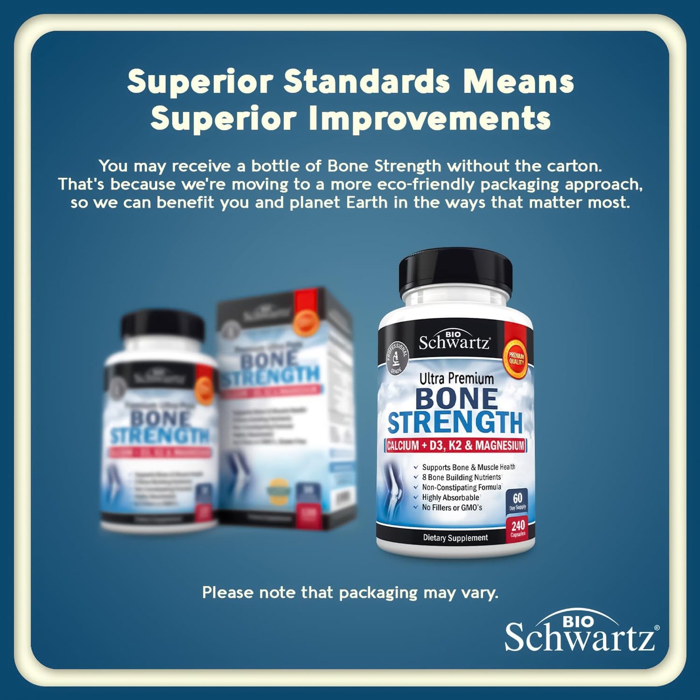 BioSchwartz Bone Strength – Gentle 9-in-1 Calcium Mg Zn D3 K2 for Women & Men
