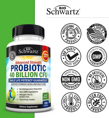 BioSchwartz Daily Probiotic – 40B CFU for Gut Health, 120 Count