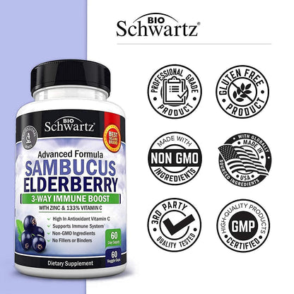 Elderberry Capsules with Zinc & Vitamin C – Immune Support for Adults (60 Count)