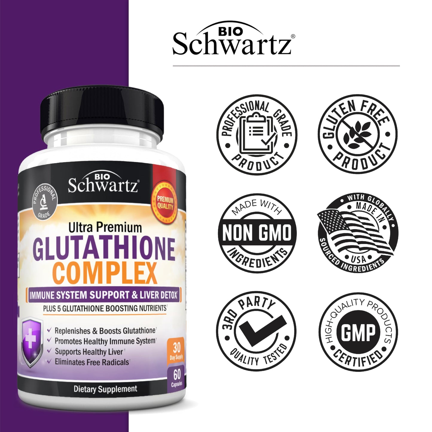 BioSchwartz Glutathione 500mg – Liver Detox & Immune Support | 60 Capsules