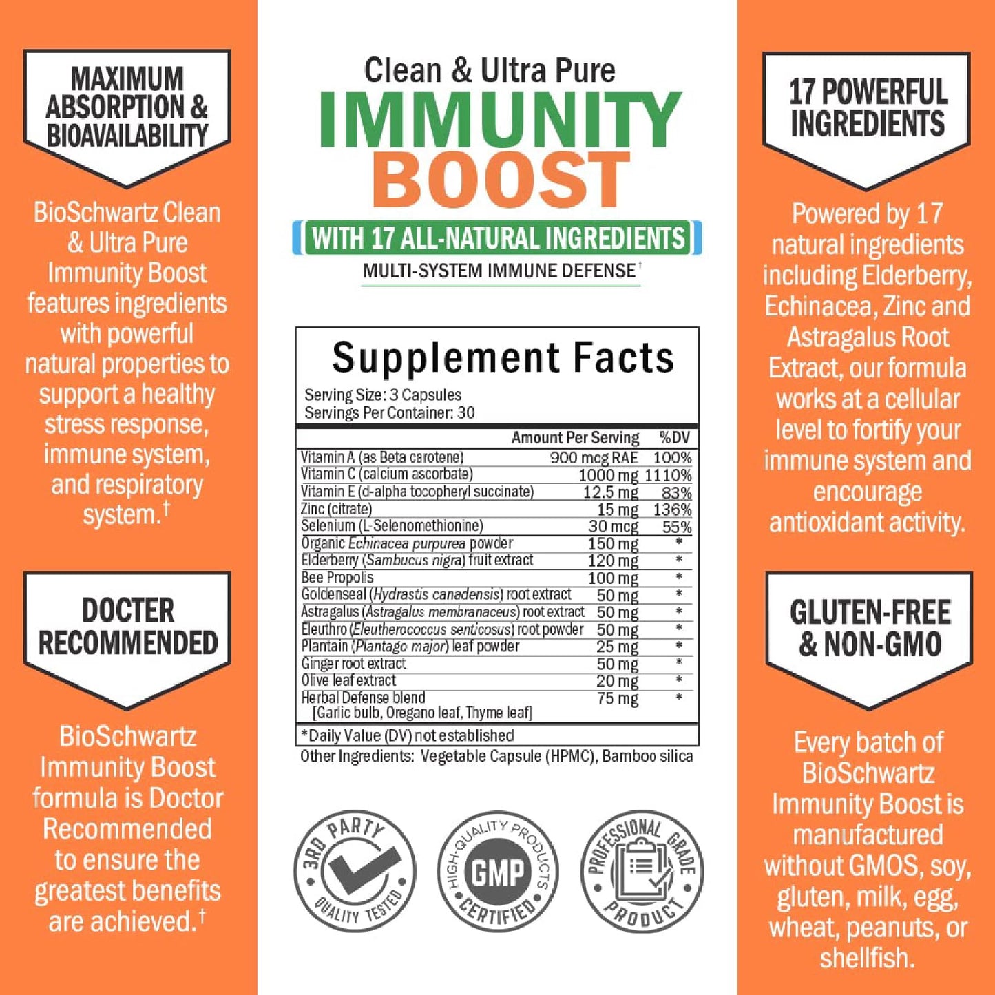 BioSchwartz Immune Support Supplement | Vitamin C, Zinc & Elderberry