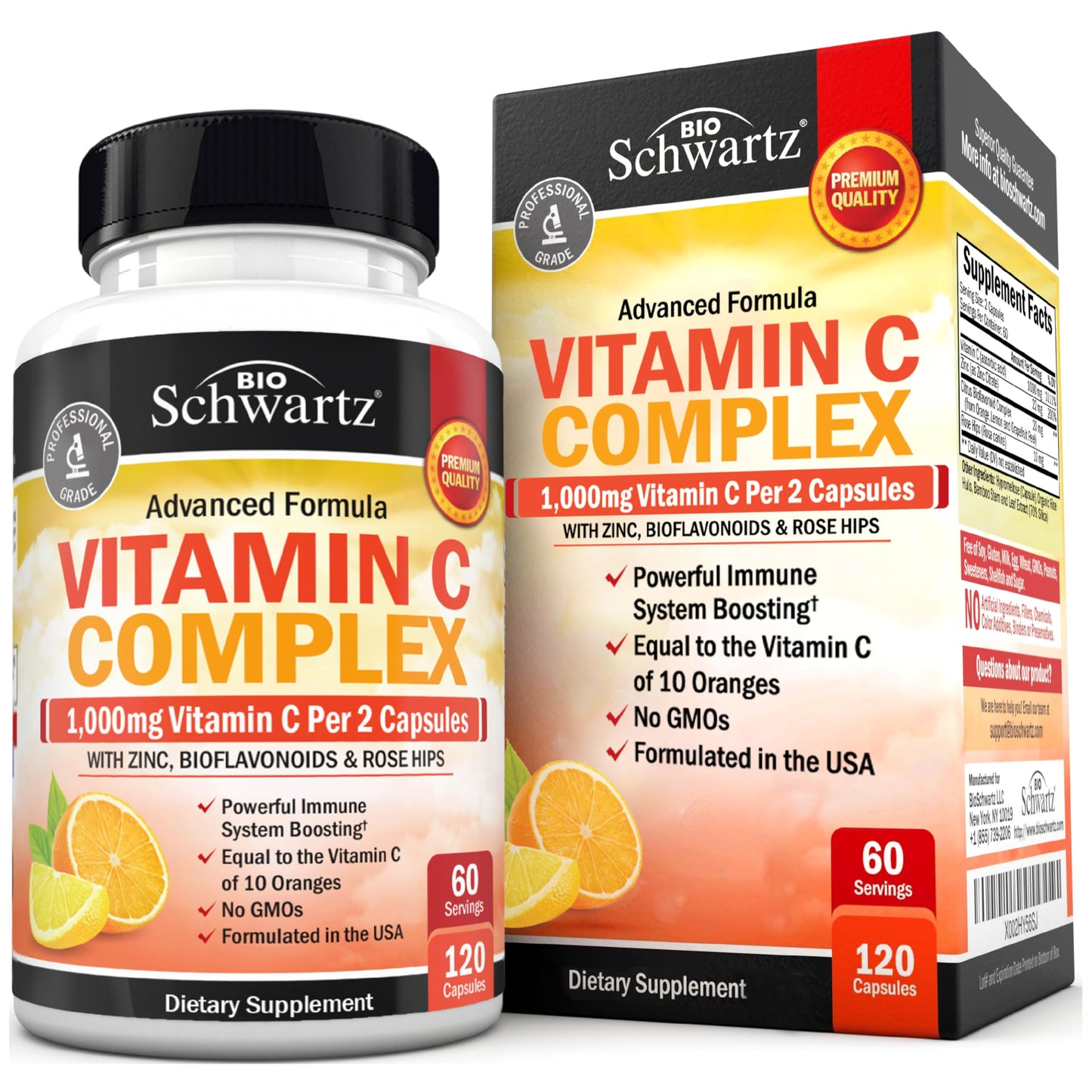 BioSchwartz Vitamin C Complex 1000mg with Rose Hips & Citrus Bioflavonoids | 120 Count