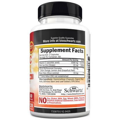 BioSchwartz Vitamin C Complex 1000mg with Rose Hips & Citrus Bioflavonoids | 120 Count