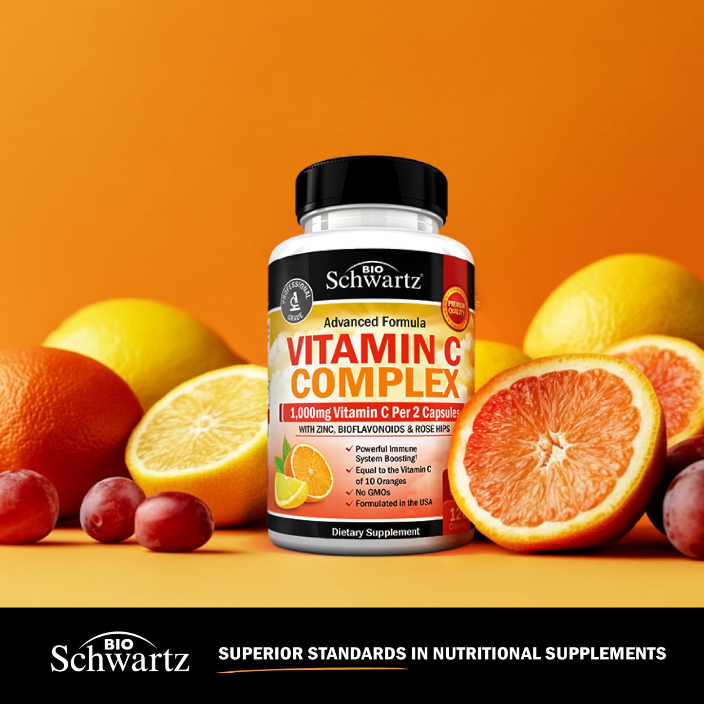 BioSchwartz Vitamin C Complex 1000mg with Rose Hips & Citrus Bioflavonoids | 120 Count