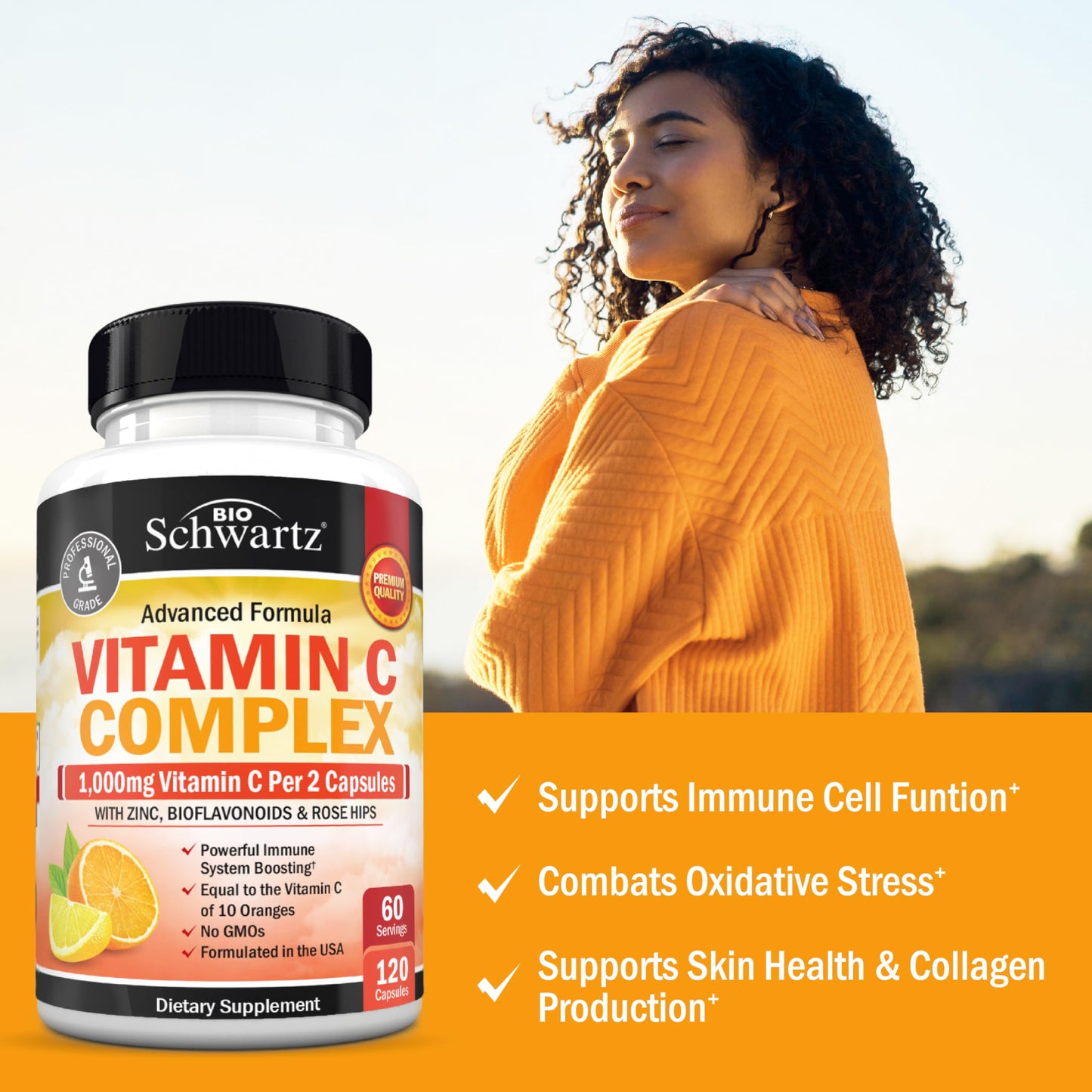 BioSchwartz Vitamin C Complex 1000mg with Rose Hips & Citrus Bioflavonoids | 120 Count