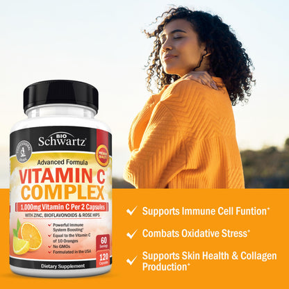 BioSchwartz Vitamin C Complex 1000mg with Rose Hips & Citrus Bioflavonoids | 120 Count
