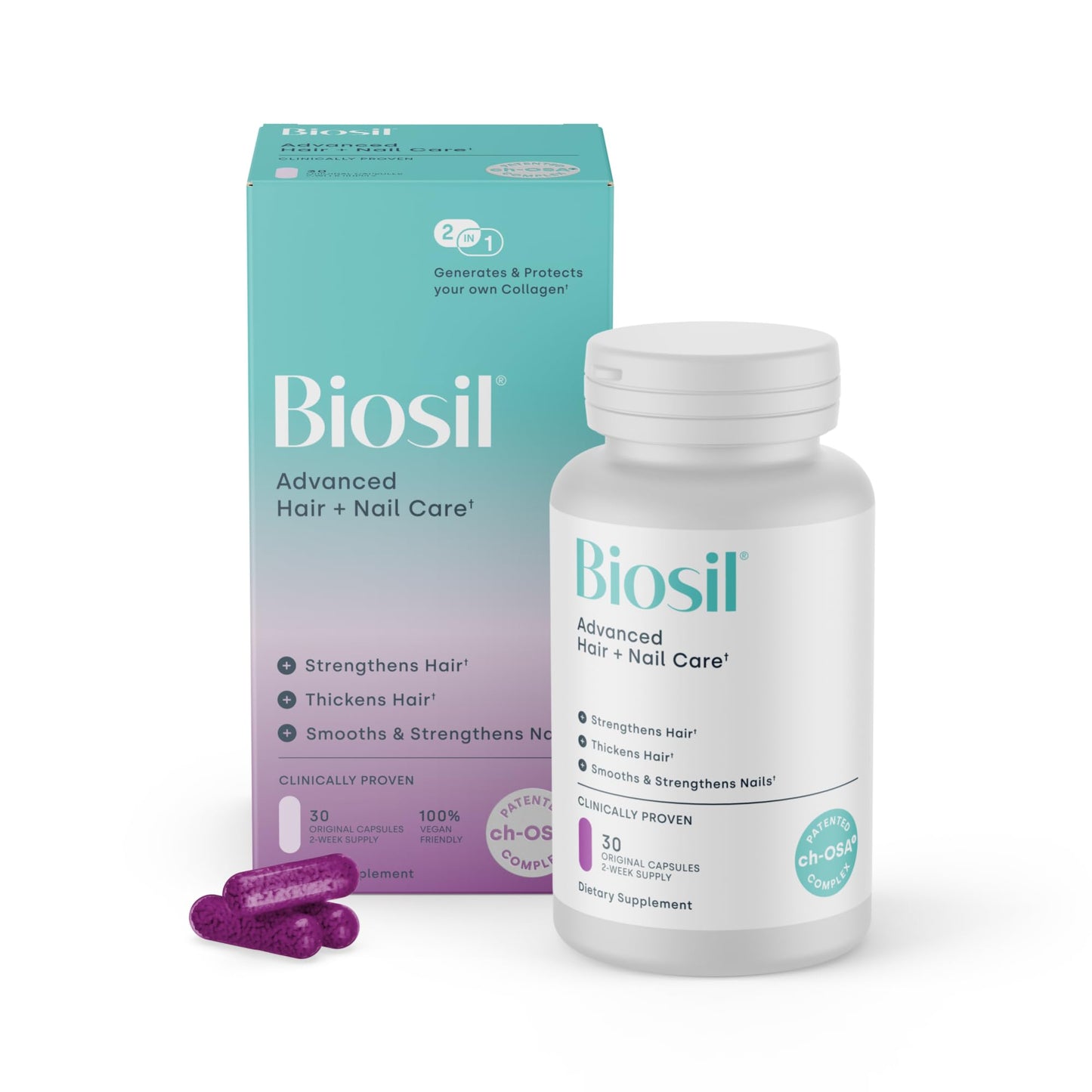 Biosil Advanced Hair + Nail Care – Growth Vitamins for Women | Patented ch-OSA | 15-Day Supply