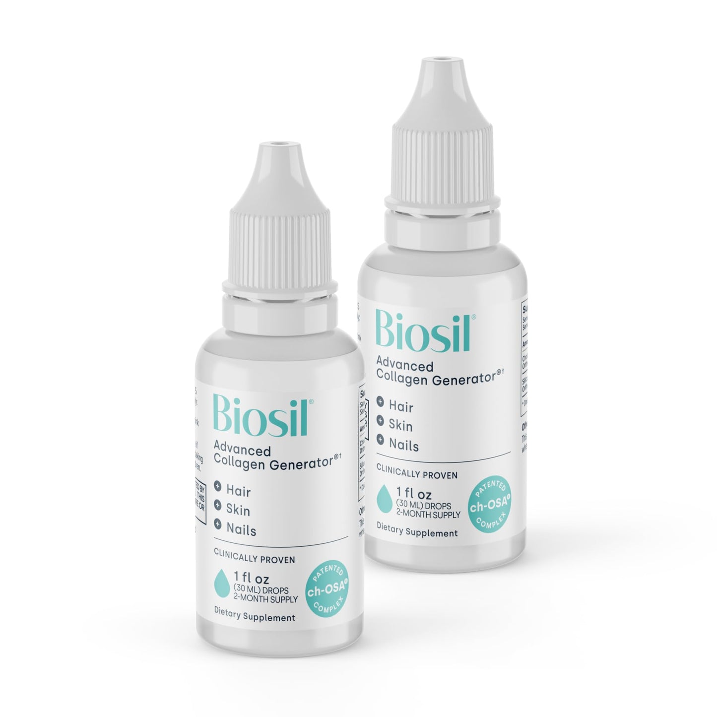 Biosil Collagen Booster Drops - Patented ch-OSA Activator for Skin, Hair, Nails & Joints (1 fl oz x 2)