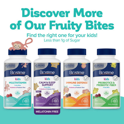 Biostime Kids Multivitamin Gummies with Probiotics & 11 Essential Vitamins (Ages 4+) – No Added Sugar, Free from Top 9 Allergens, 50 Count