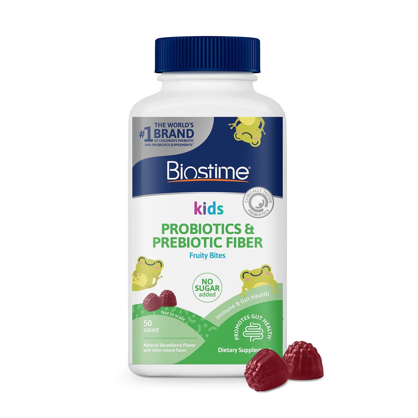 Biostime Kids Prebiotic & Probiotic Gummies (Ages 4+) | Probiotics for Kids | Includes 2 Billion CFU to Support Digestive Health| No added sugar Fruity Bites | Free from Top 9 Allergens |50 Count
