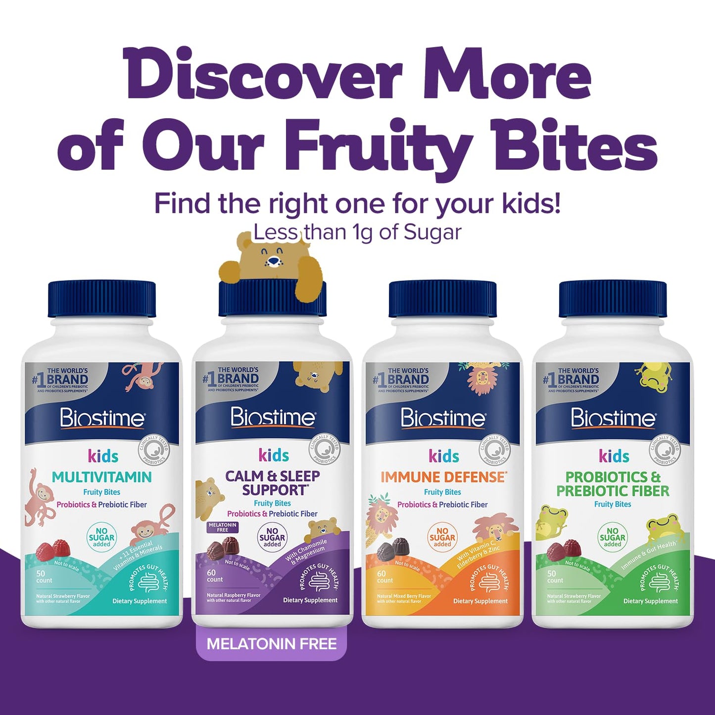 Biostime Kids Sleep Fruity Bites (Ages 4+) – Probiotics & Magnesium Gummies (Melatonin-Free) | 60 Count
