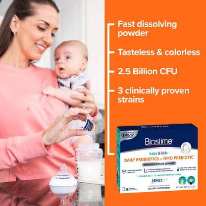 Biostime Baby Probiotic for Kids with HMO & Prebiotic Fiber – Immune Support & Digestion – 28 Powder Packets