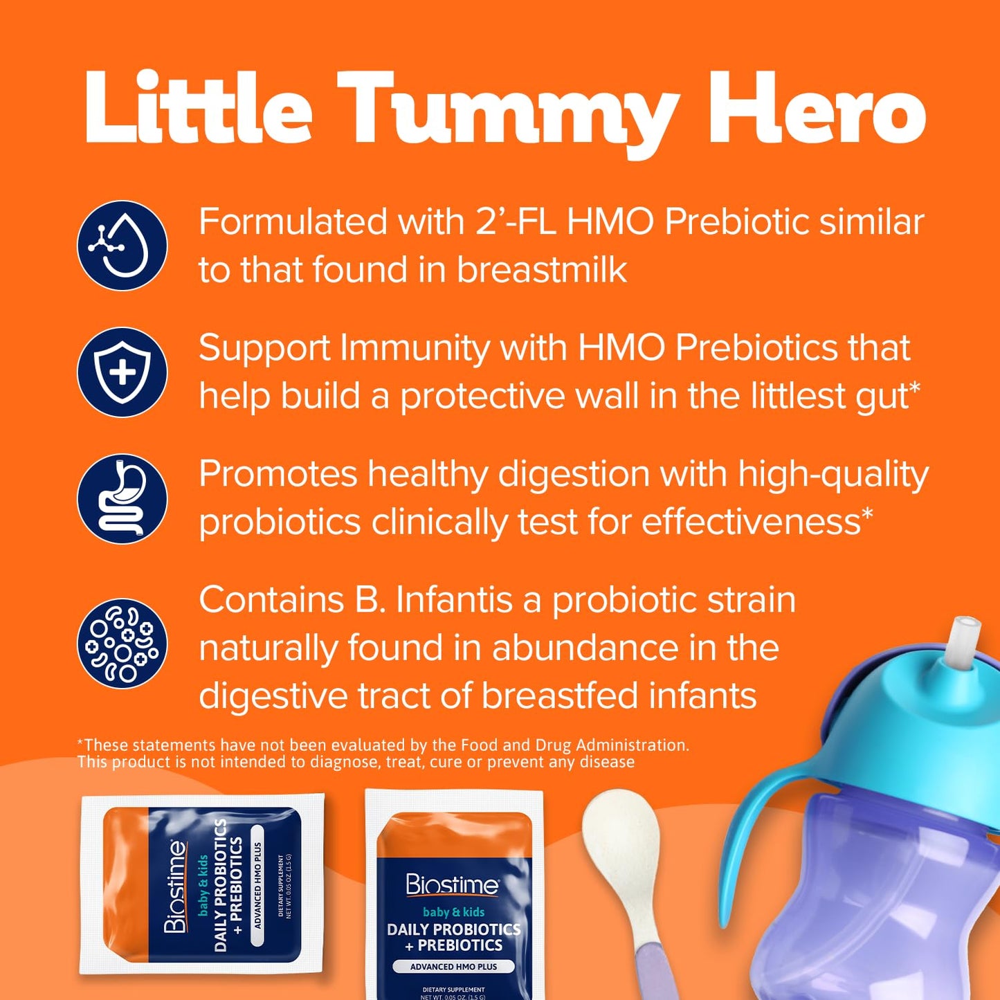 Biostime Baby Probiotic for Kids with HMO & Prebiotic Fiber – Immune Support & Digestion – 28 Powder Packets