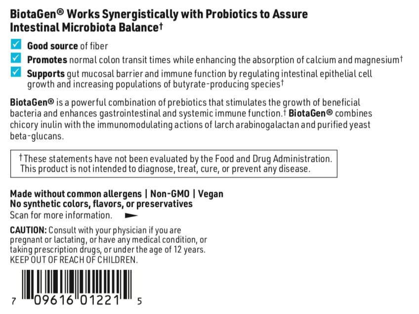 BiotaGen Prebiotic Powder by Klaire Labs | Inulin, Arabinogalactan & Beta-Glucan for Gut Microbiota (30 Servings, 150 g)