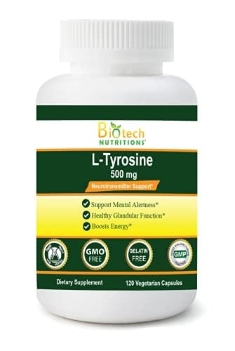 Biotech Nutritions L-Tyrosine 500 mg – 120 Veggie Capsules | Made in USA, Non-GMO, Gelatin Free